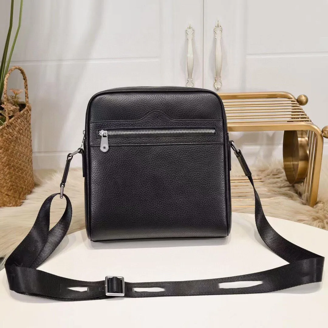 7A Designer-Herrentasche reines schwarzes Business echtes Rindsleder diagonale Umhängetasche Postbote