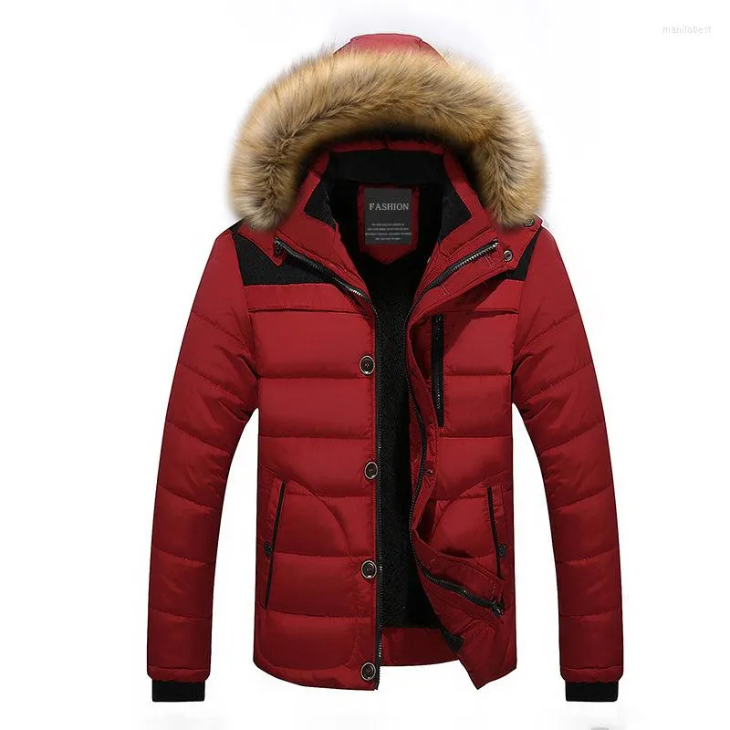 Men's Down ZOGAA Mens Winter Thicken Parkas Warm Windproof Slim-fit Jackets Fur Hooded Overcoats Casual Male Solid Zipper Outerwear