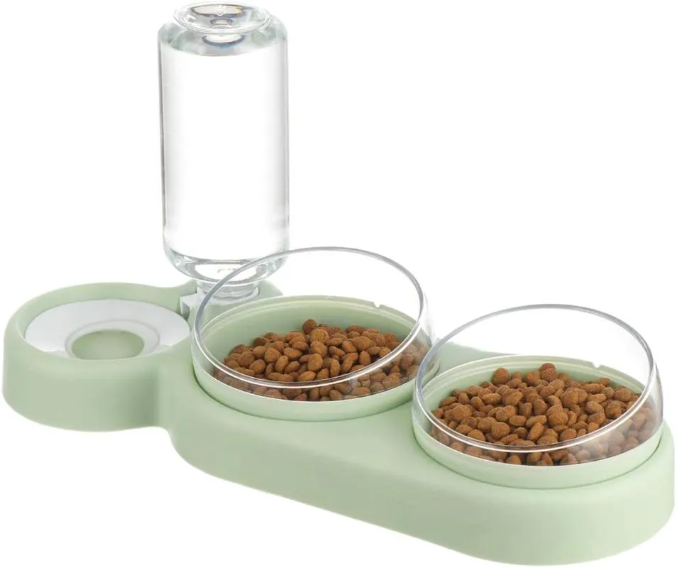 Cat Bowls matare Två-i-en Dog Bowl Food Drinker med automatisk pip Anti-Dumping Feeder Plastic Feeding Pet Accessories