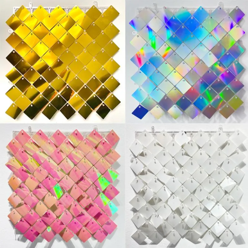 Party Decoration Diamond Shimmering Wall Panels Sequin Backdrop Curtain Mirror Laser Shine Wind Panel Birthday Wedding 30x30cm