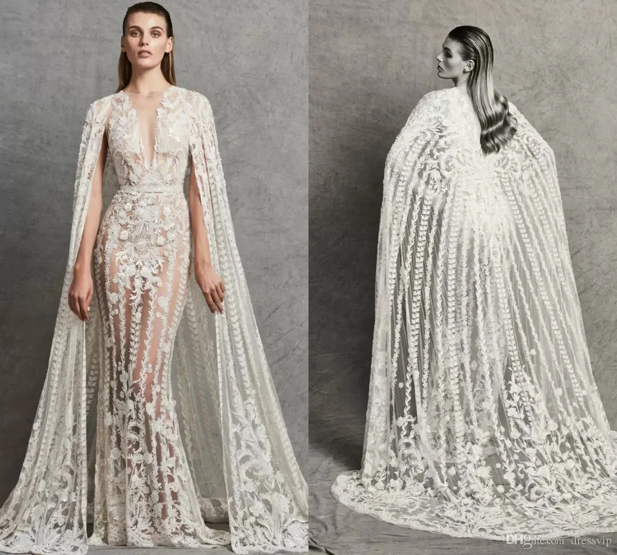 Zuhair Murad Illusion Shawl Applique Beads Sheer Jewel Neck Bohemian Party Dress Elegant Country From Gowns