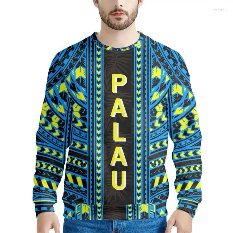 Cherestres masculinos Chegada de moletom especial Tribal Palau Ilhas Floral Print Fashion Capuz do capuz elegante de outono O-pescoço