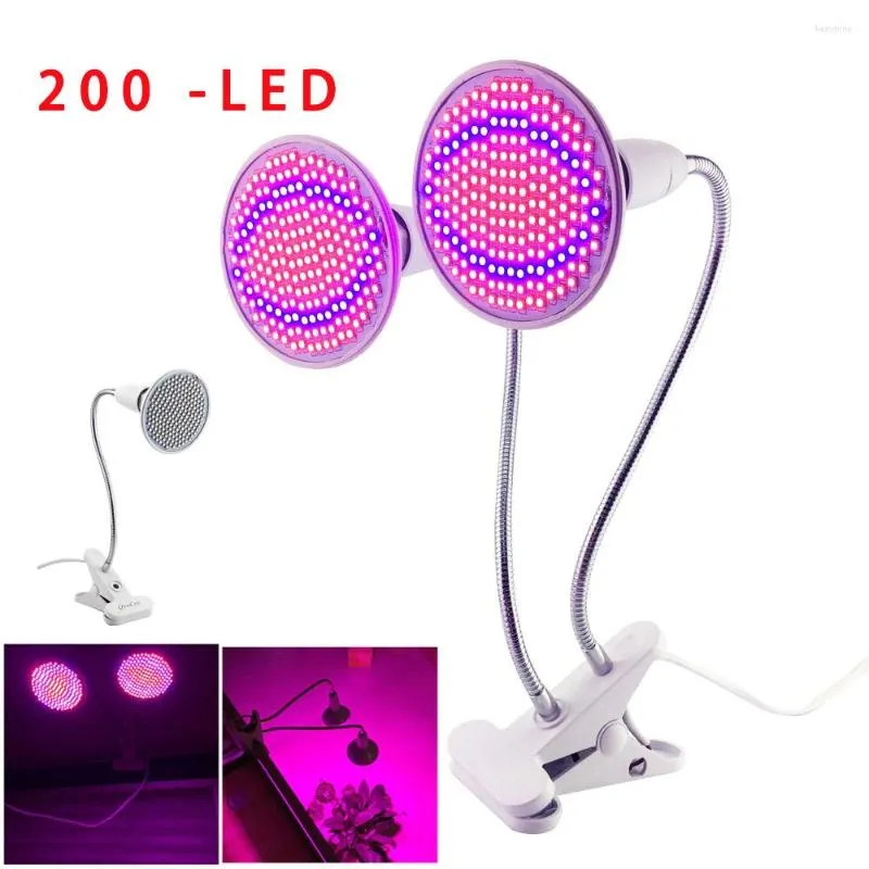 Grow Lights 200 LED Plant Flower Lightデュアルシングルヘッドバルブランプデスククリップスイッチセットホルダー野菜屋内温室ヒドロポニクス