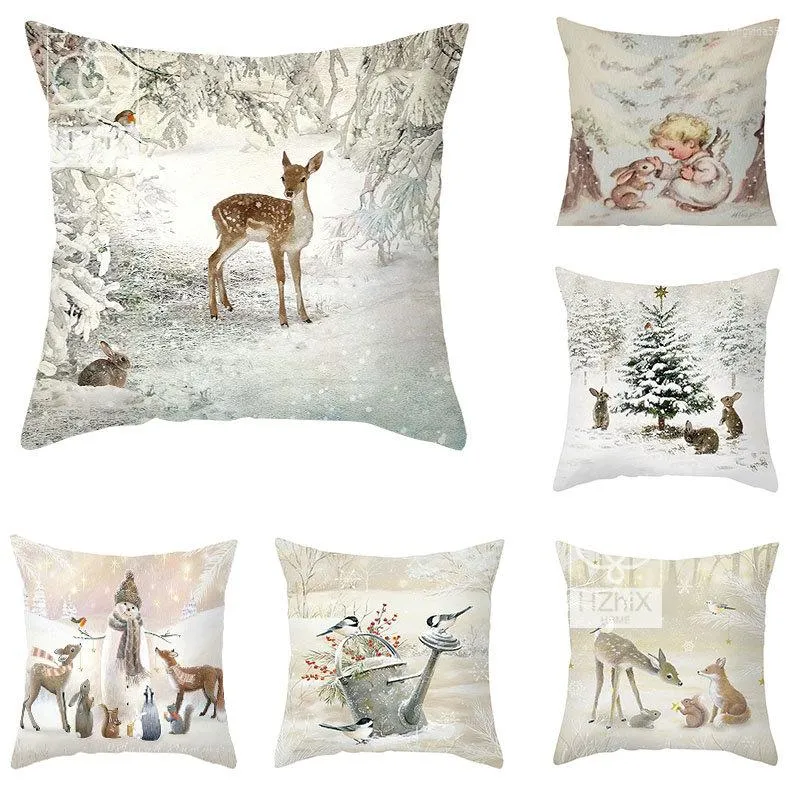 Travesseiro de travesseiro elk vintage elk christmas almofada capa de inverno na neve travesseiro decoração de fada cartoon boneco de neve no boneco de neve canela decorativa decorativa