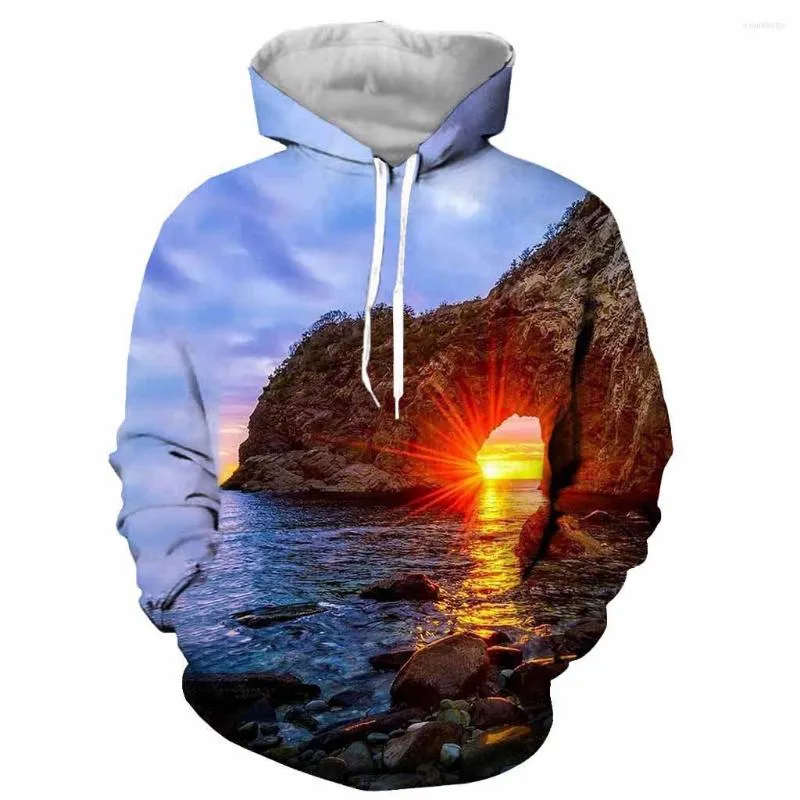 Felpe con cappuccio da uomo Sunrise Sunset Mountain View Stampato in 3D Uomo Donna Felpa con cappuccio Fashion Graphic Casual Streetwear Pullover