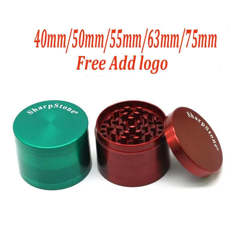 DHL Free 40mm 50mm 55mm 63mm 75mm Accessori per fumatori SharpStone Smerigliatrici per tabacco Cnc Denti Filtro Netto Erba secca Vaporizzatore Penna Logo OEM