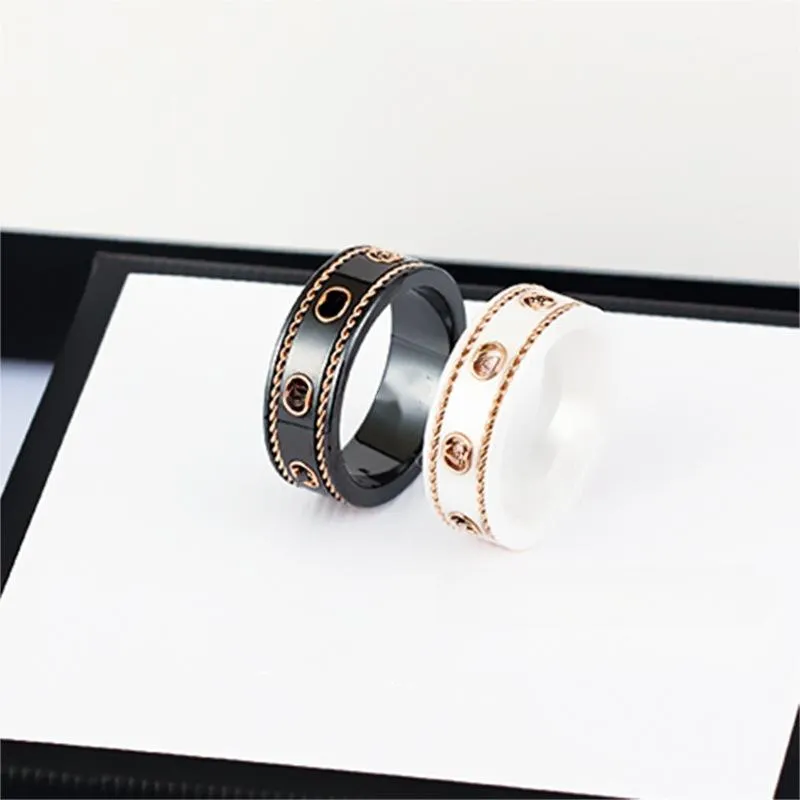 Brand Letter black white ceramics Rings for Mens Womens Fashion Designer Extravagant Ring Jewelry Women men wedding rings for women Valentine's Day size 6-11