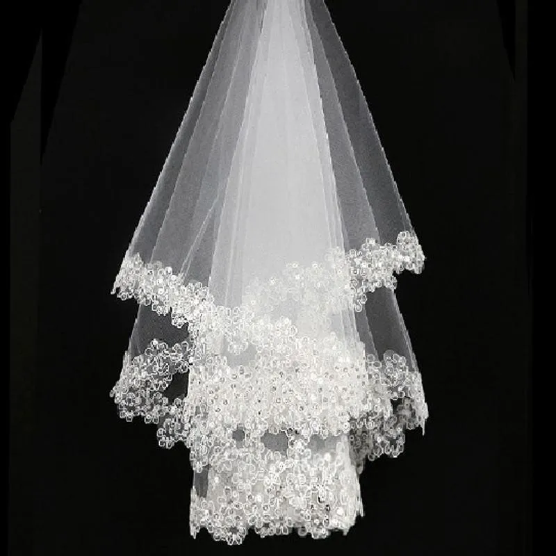 Bridal Veils 150cm Veil With Comb Lace Applique Edge White Tulle Wedding Accessories RT5755
