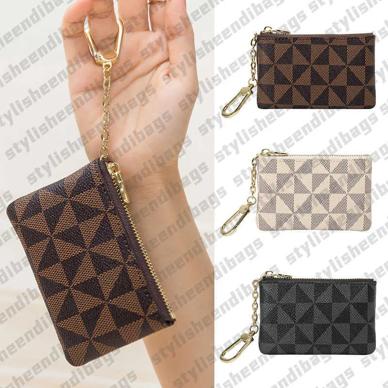 carteiras elegantes carteiras bolsa de armazenamento de chaves de moedas com corrente mini bolsa de moedas feminina designer de luxo xadrez pequena carteira feminina com zíper chaveiro moderno 0125/23