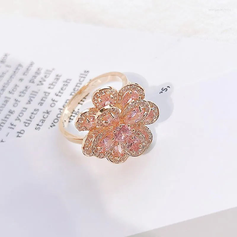 Обручальные кольца весенний цветок моды для женщин романтические сладкие украшения для вечеринок дизайнер кубический цирконий лепесток кольцо