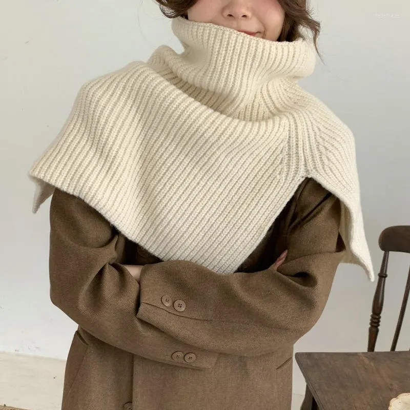 Lenços de inverno lenço de malha para mulheres xales grossos e envoltórios de cor de lã de lã de cor de cor sólida pescoço de lã poncho echarpe femme bufanda