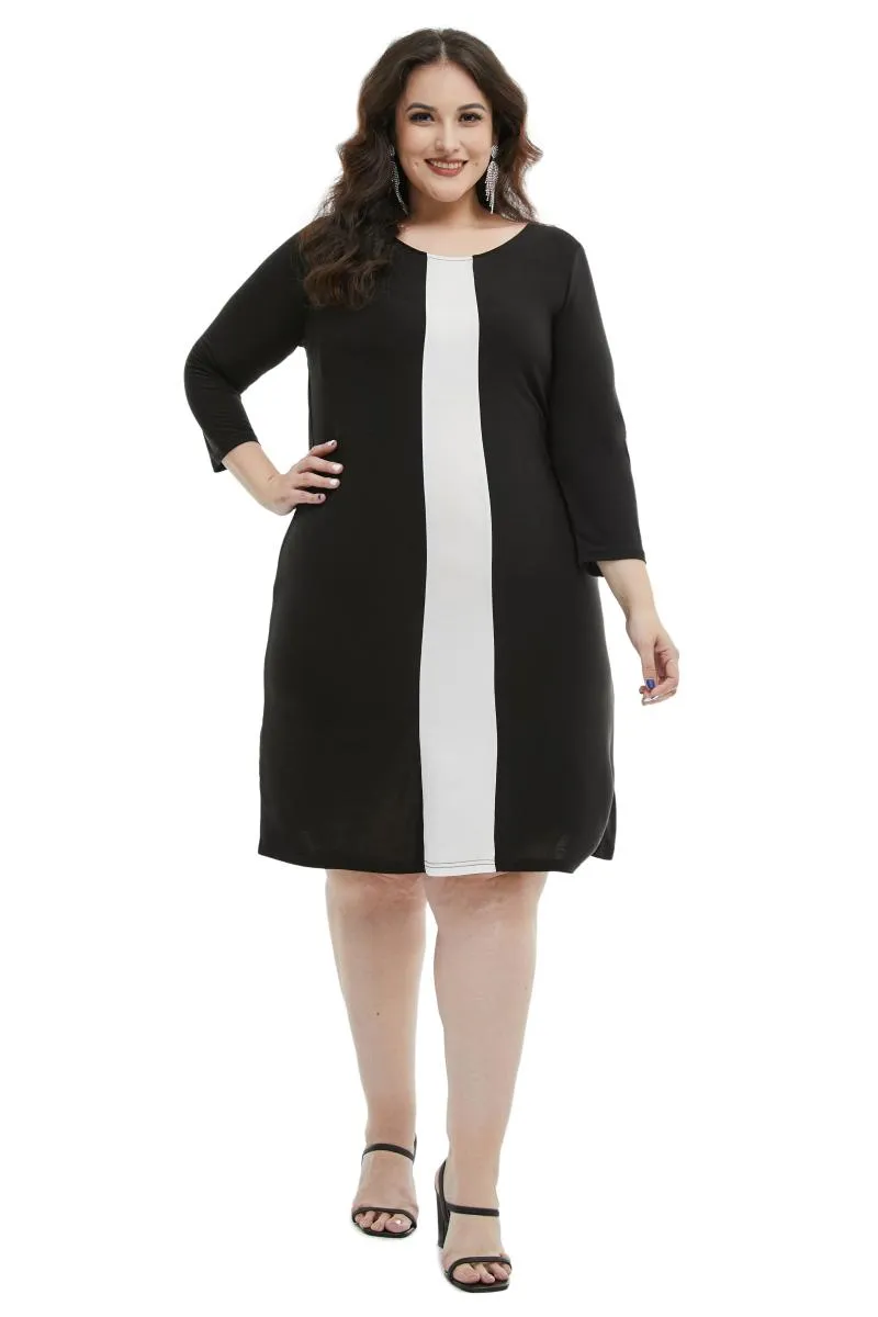 الفساتين غير الرسمية Yitonglian Women Clothing Winter Winter Sleeve Colorblock Dress Office Black White H412Casual