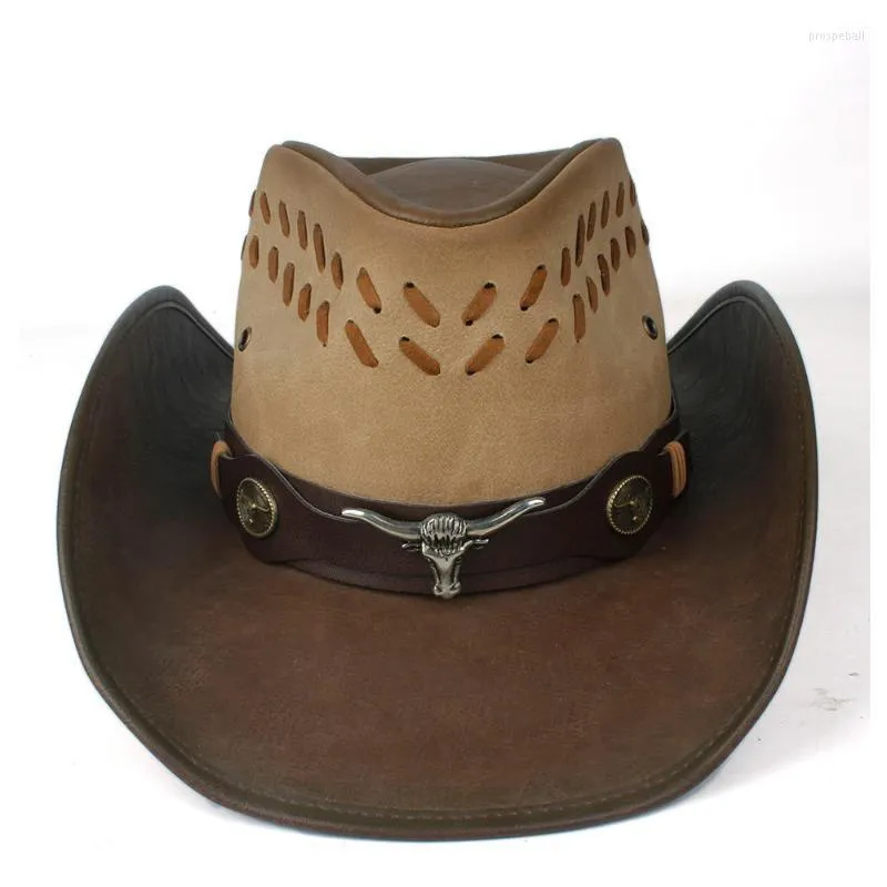 Boinas de couro homens mulheres chapéu de cowboy ocidental amplo papai lady sombrero hombre cowgirl hatberets prós22