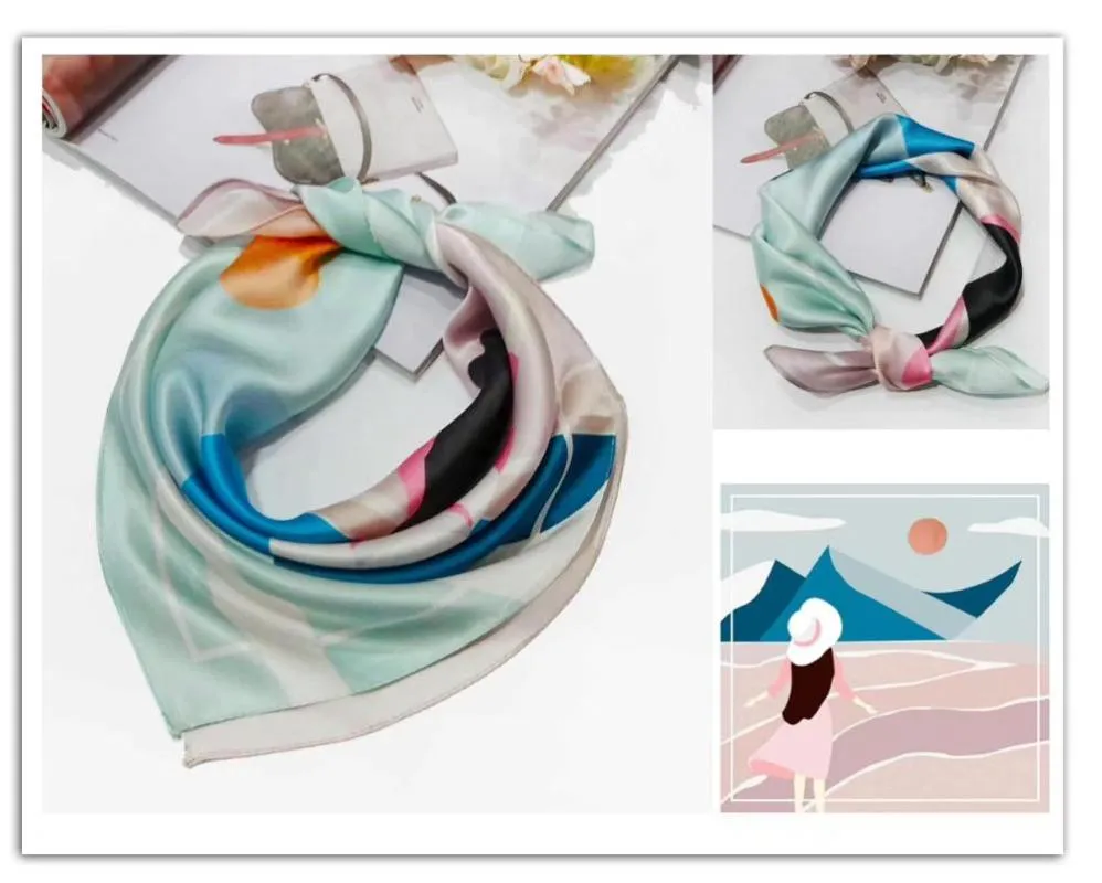 Scarves Small Size Children Scarfs Women Silk Hijab Scarf Bags Accessories 55cm Lovely Design