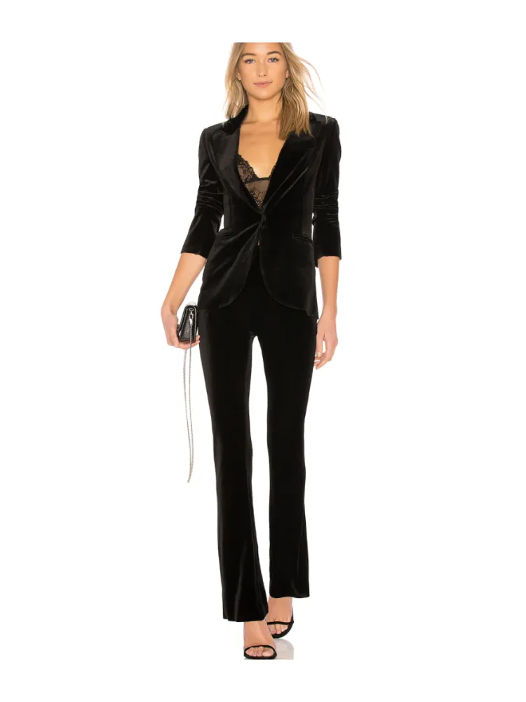 Kvinnors tvåbitar byxor 2023 Velvet Suit One-Button Vintage Elegant Female Blazer Long Sleeve Woman Office Autumn Formal
