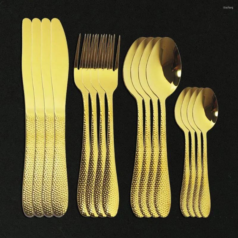 Dinnerware Sets Gold Cutlery Set 304 Stainless Steel 16Pcs Knives Forks Coffee Spoons Flatware Kitchen Dinner Tableware