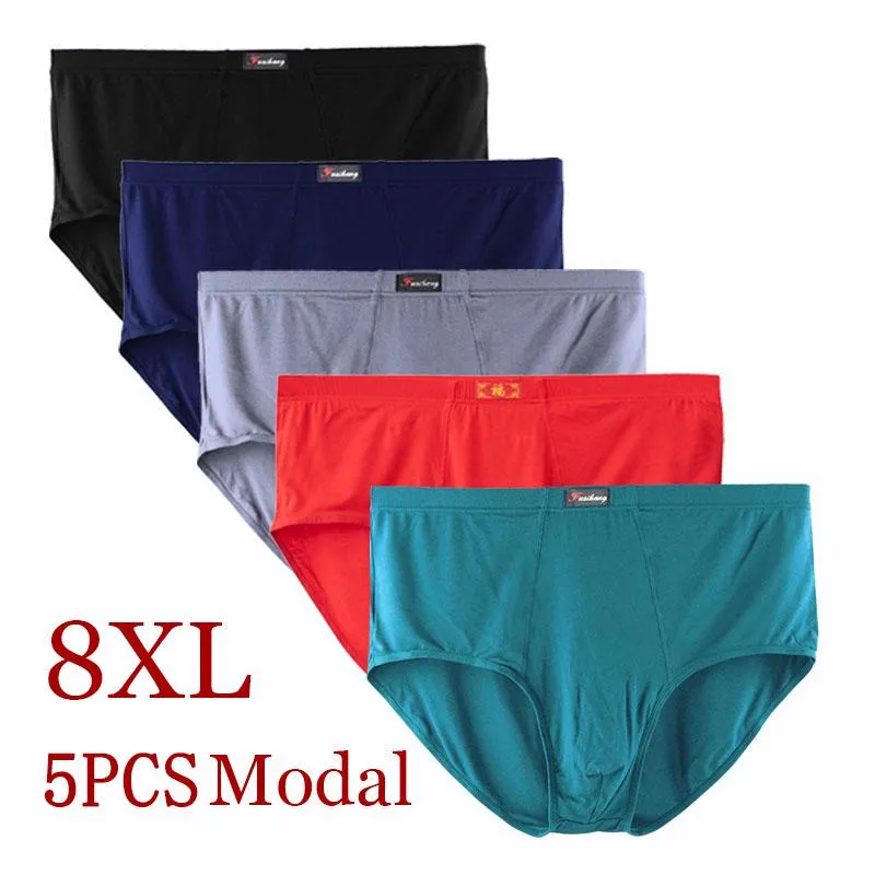 Mutande 8XL-XL 5Pcs Modal Plus Size Oversize Biancheria intima da uomo Slip da uomo Pantaloncini da uomo ComfortUnderpants