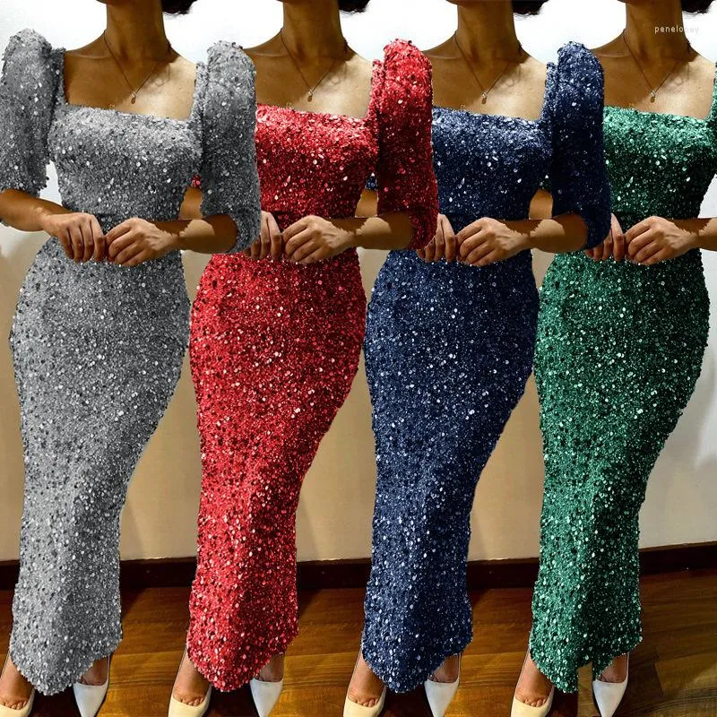 Robes décontractées brillant paillettes pour femmes paillettes demi manches vert été élégant mode fête bal soirée crayon robe 2023