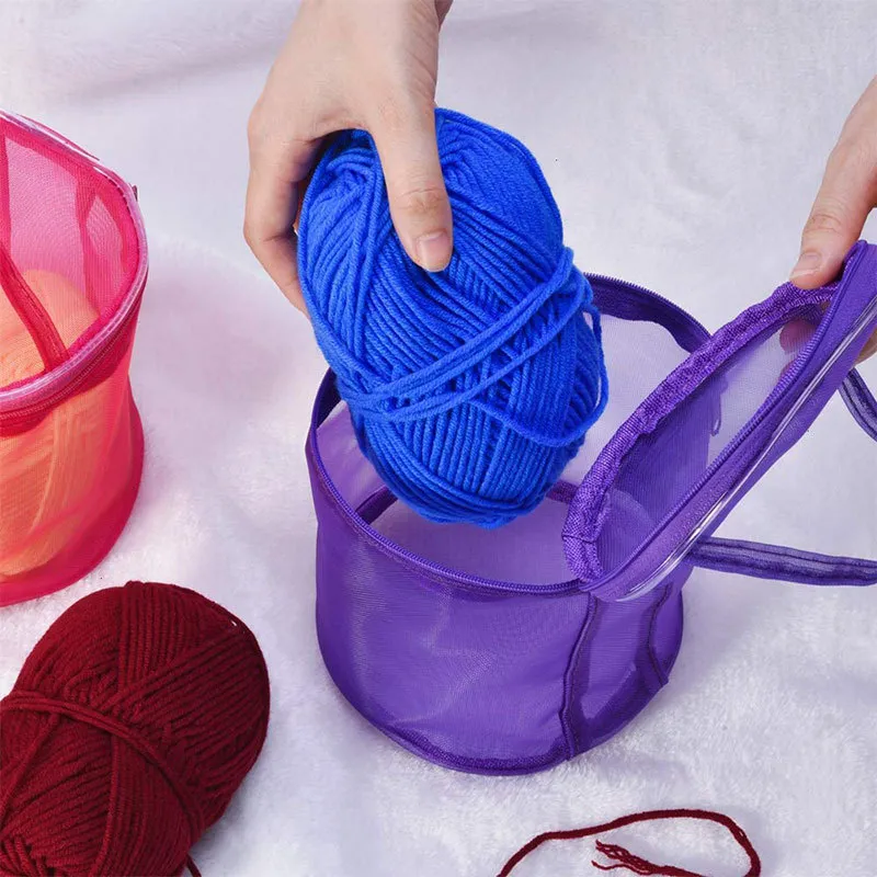 Knitting Yarn Storage Bag Case Yarn Drum Women's Crochet Hook Thread Pouch Round Mesh DIY Knitting Crochet Tote Bag 1223858