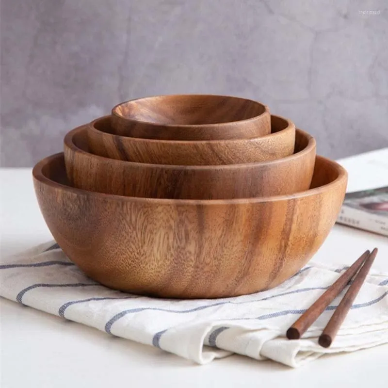 Bowls 1PC Acacia Wood Bowl International Wave Serving For Noodles Rice Soup Salad Kitchen Utensils