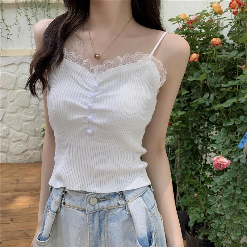 Women's Tanks Spaghetti Strap Summer Camis Tops Women Korean Sexy Shirts Casual Solid Streetwear Sleeveless Vintage Knitted