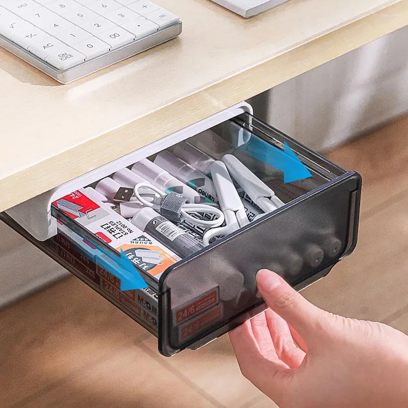 Boîtes de rangement sous le bureau tiroir transparent boîte de papeterie de bureau organisateur de bureau invisible petite étagère anti-poussière cachée suspendue