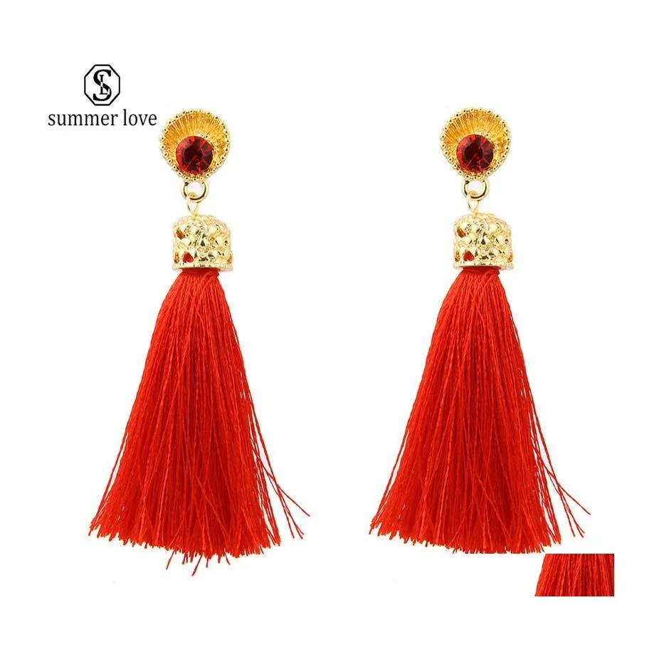 Dangle Chandelier Fashion Bohemian Long Tassel Drop Earrings for Women Stating 결혼식 빨간색 회색 검은 프린지 여성 Jewelryz del dhql3