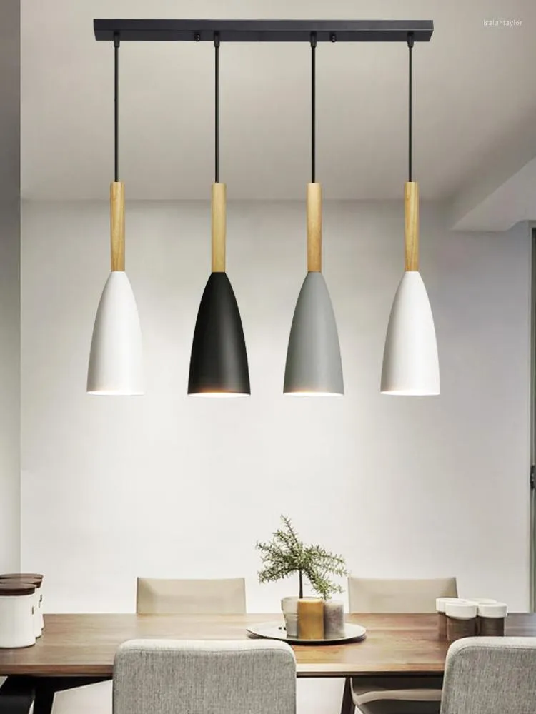 Lampade a sospensione Moderne minimaliste E27 Luci Bar Cafe Restaurant Living Room Decor Lampada a sospensione in legno Apparecchio di illuminazione Droplight