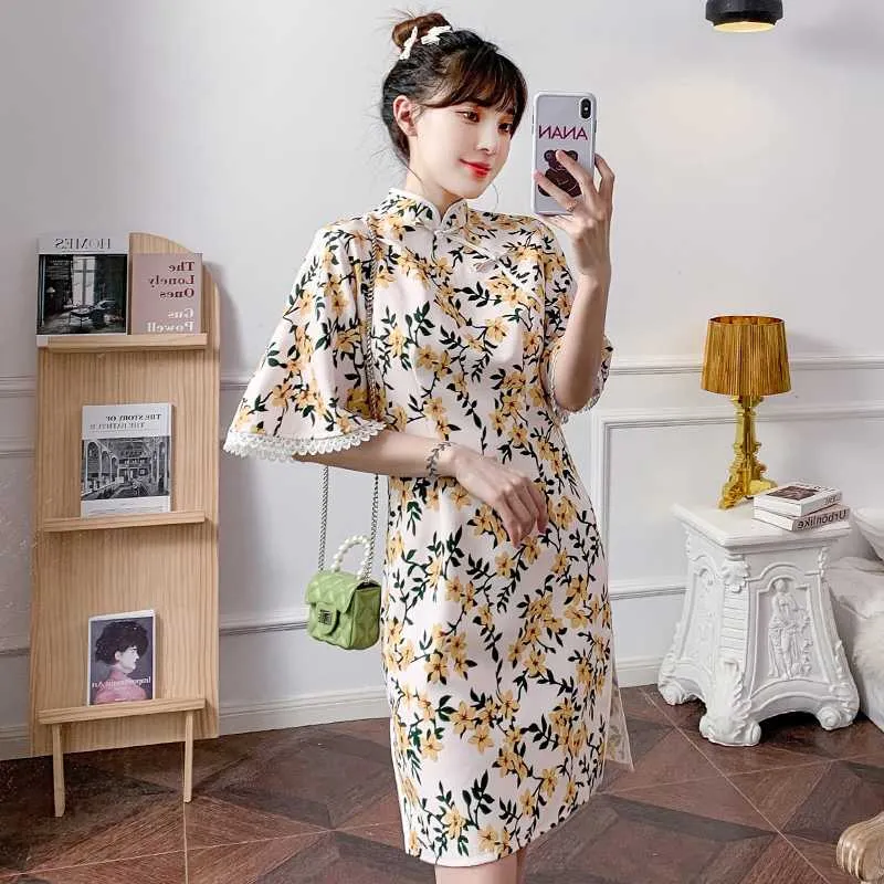 Etnische Plus Maat M 2023 Losse Elegante Mode Moderne Cheongsam Jurk Vrouwen Korte Mouw Qipao Traditionele Chinese Stijl Kleding Van 22,55 € |