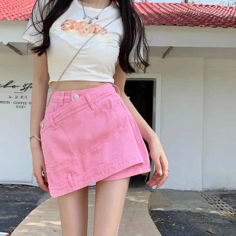 Spódnice szorty kobiety solidne, modne chude letnie wysokie talia Culottes feminino jeansowy swobodny koreański styl shortsskirts