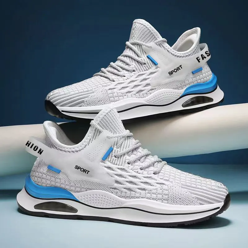 2023 Running Shoes Grey Blue Breathable Moda Mesh Outdoor Confortável Esporte plano Man Sneakers Mens Trainers Runner
