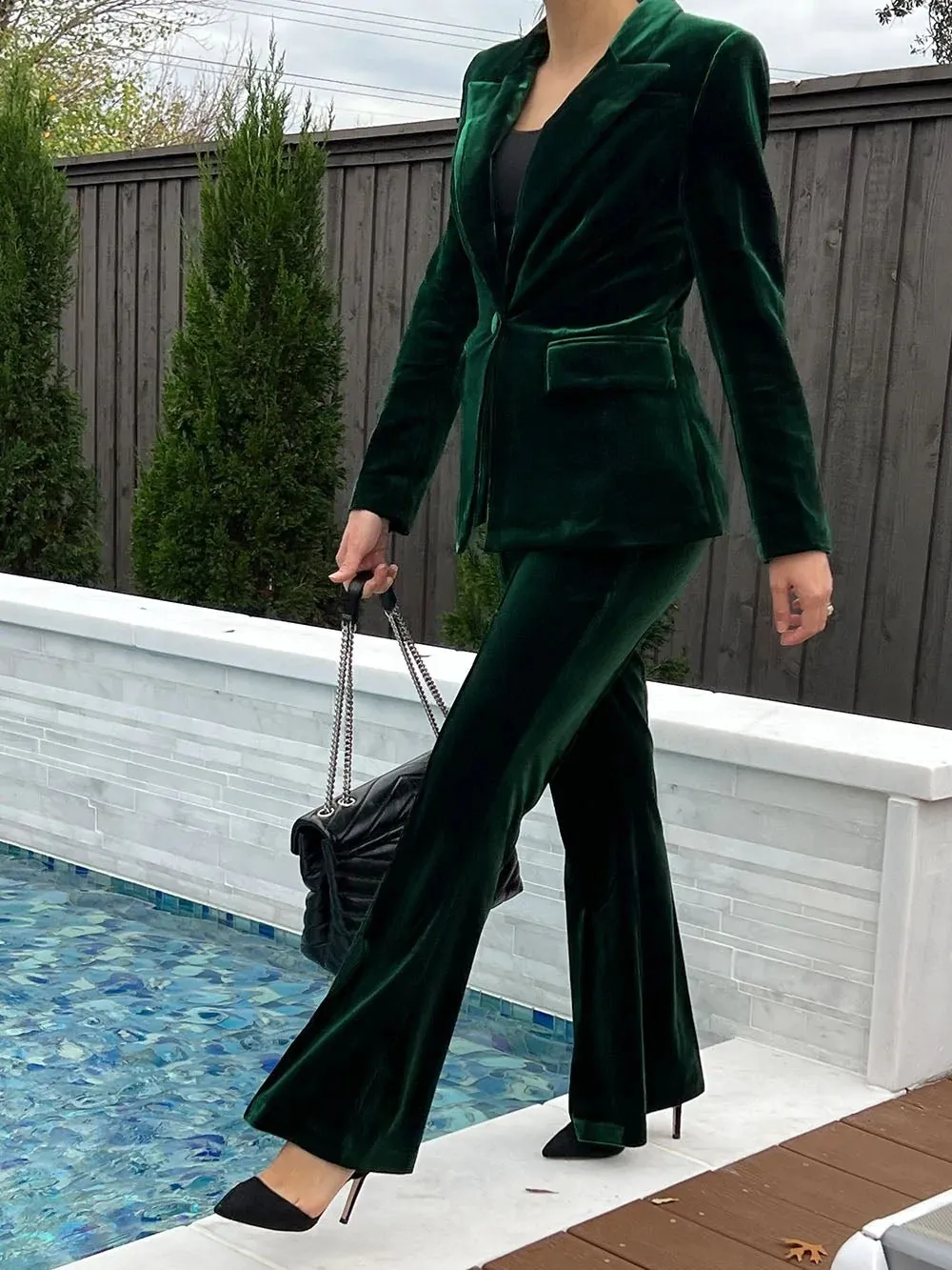 Angela Blazer Pants Set in Green Velvet Blazer Pants Suits Women Set Purple Business Suits Blazer Jacket Flare Pants Two Piece Office Kvinnlig kostym B1006