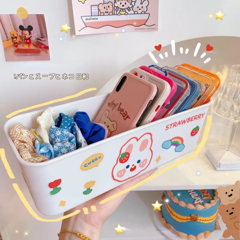 Storage Boxes Cute Desktop Sundries Baskets Box Cosmetics Mobile Phone Case Household Kawaii Organizer