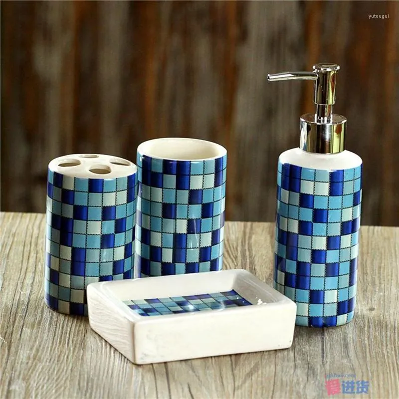 Badtillbehör Set 4st/Set Fashion Mosaics Ceramic Badrumstillbehör Sanitär kombination Tvättverktyg