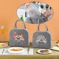 Duffel Bags Lunch Bag Kids Food Insulated Thermal Canvas Packet Women Picnic Portable Box Organizer Cooler Teacher Print Handbag