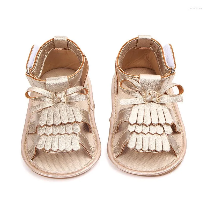 Primi camminatori Sandali da bambino per neonati Scarpe da bambina Estate Piccola nappa antiscivolo in PU bianco rosa oro