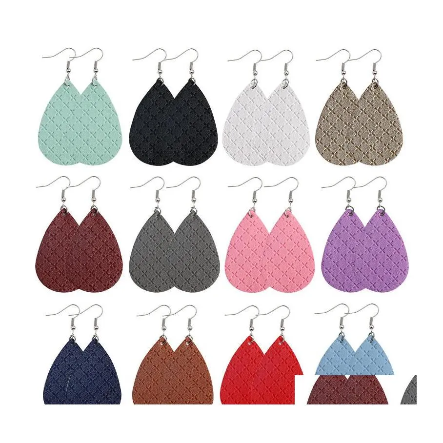 Ciondola il lampadario Designer Pu Leather Teardrop Earring Sier Hook Retice Orecchini per le donne Gioielli regalo Drop Delivery all'ingrosso Dhvws