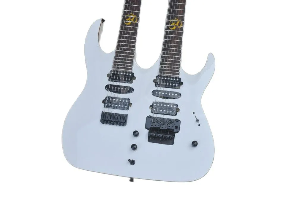 Lvybest 7 strings witte dubbele nek elektrische gitaar zwarte hardware rozenhout vaterbord bieden aangepaste service