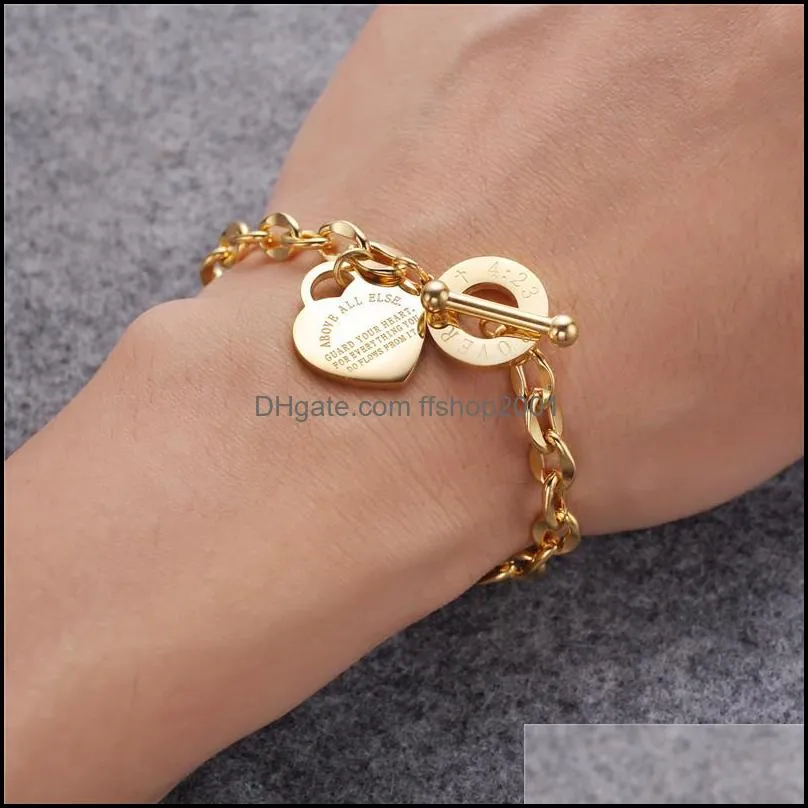 fashion lover heart pendant link bracelets rose gold color stainless steel bracelet for women girls wedding valentines day gift