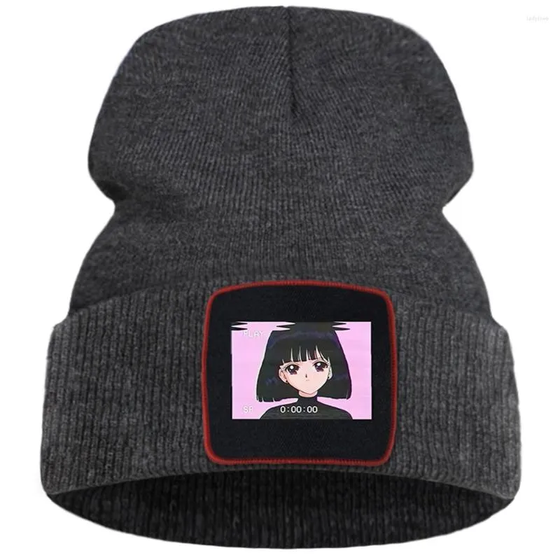 Berets Vaporwave Kawaii طباعة قبعات سميكة من الصوف القطن المحبوكة قبعة قبعة قبعة تنفس القبعة للجنسين دافئ التزلج على التحوط قبعة التحوط