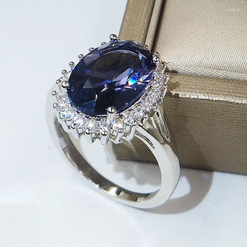 Hochzeit Ringe Vintage Weibliche Blaue Kristall Liebe Ring Klassische Silber Farbe Luxus Braut Oval Engagement Für Frauen Hochzeit Rita22