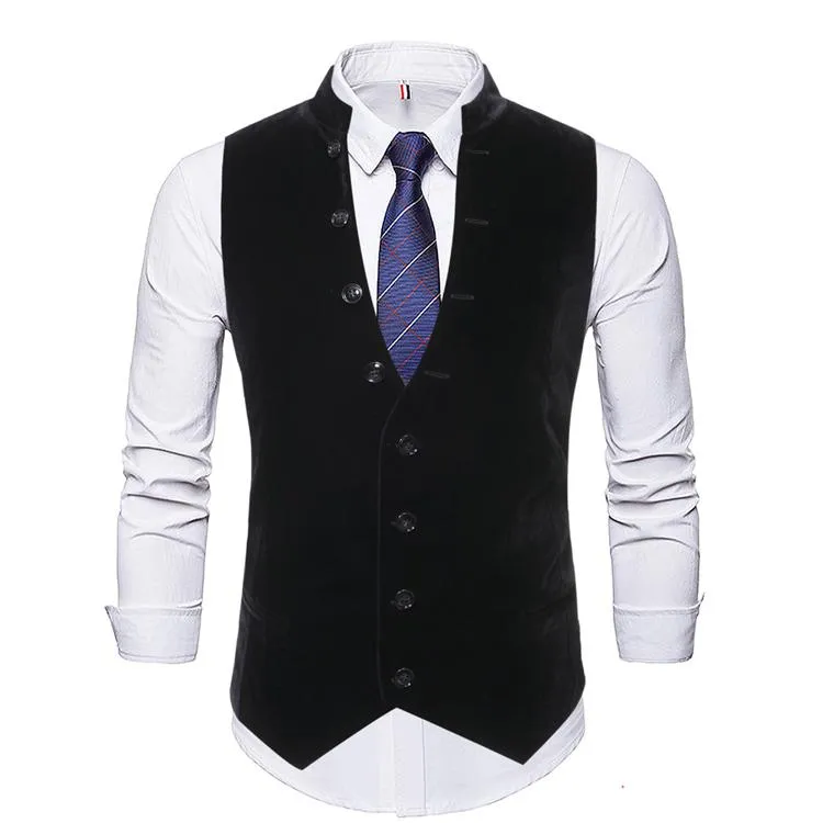 Men's Vests Mens Sleeveless Suit Vest Casual Stand-up Collar With Multi-button Waistcoat
