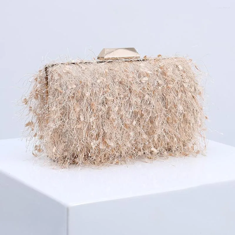 Evening Bags Korean Vintage Full Tassel Bag For Women Pink Grey Clutches Phone Purse Wedding Bride Handbag Chain Shoulder