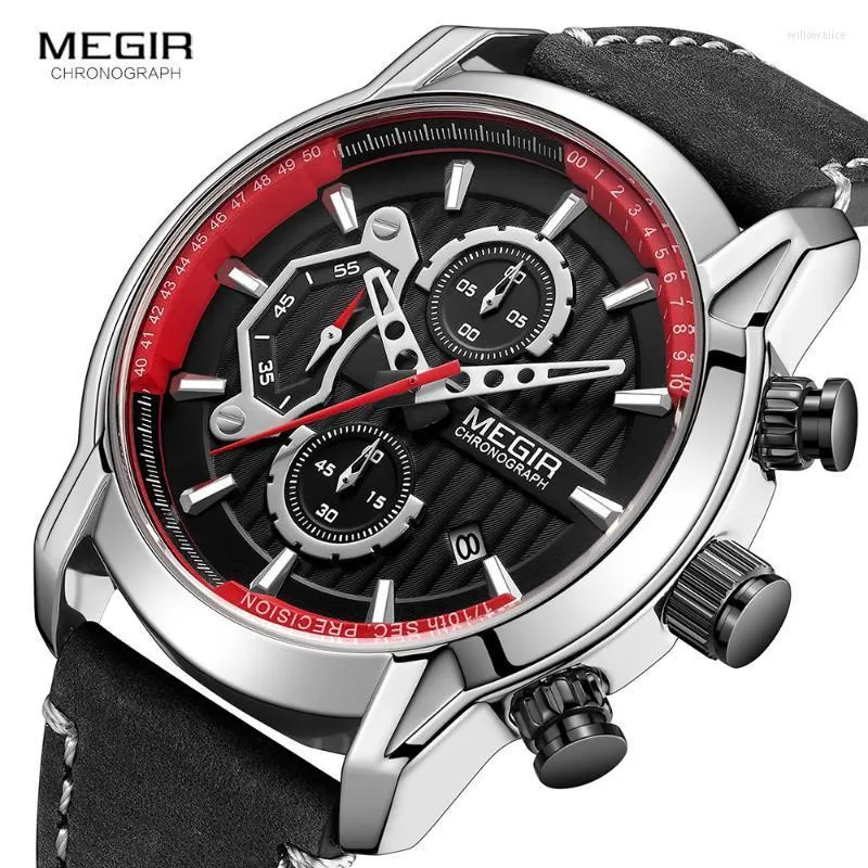 Montres-bracelets Hommes Armée Sports Montres Cuir Étanche Montre-Bracelet Homme Chronographe Analogique Montre Lumineux Relogio Masculino 2104 Poignet