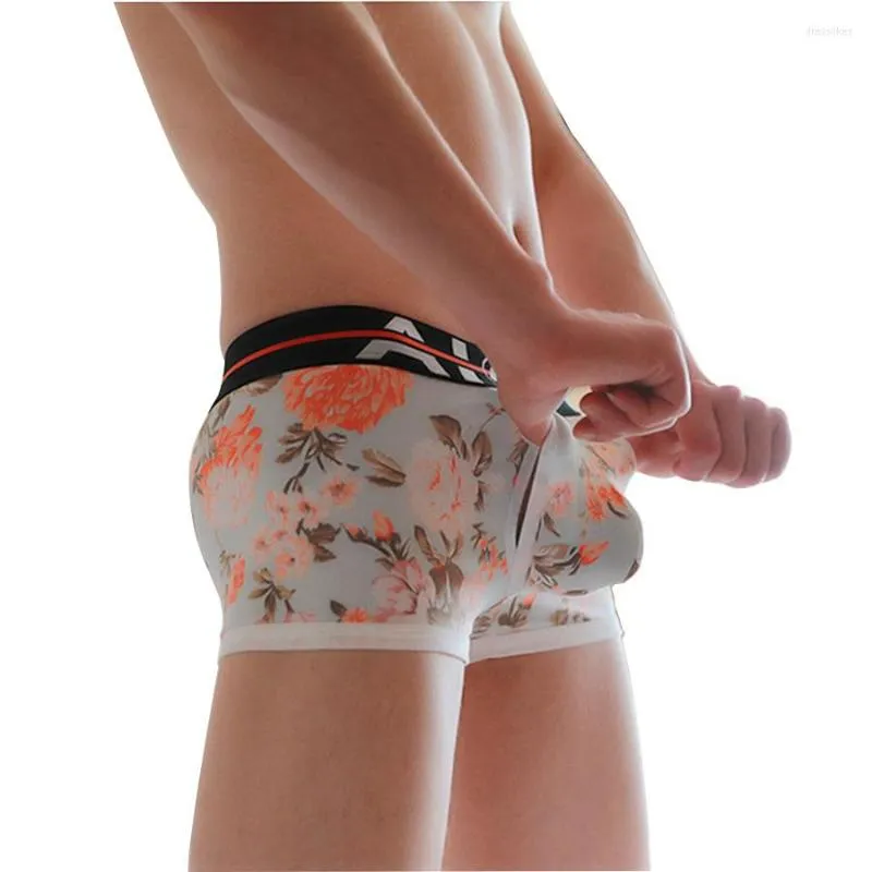 Underpants Aibc Men Boxers Cotton Scrotum Separation Men's Underwear Sexy Slip Floral Print Boxershorts Front Hole Big Penis