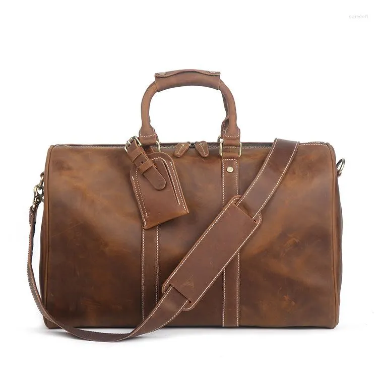 Duffel Bags Men's Leather Handbag Handmade Travel Bag Crazy Horse Large Capacity Female Luggage