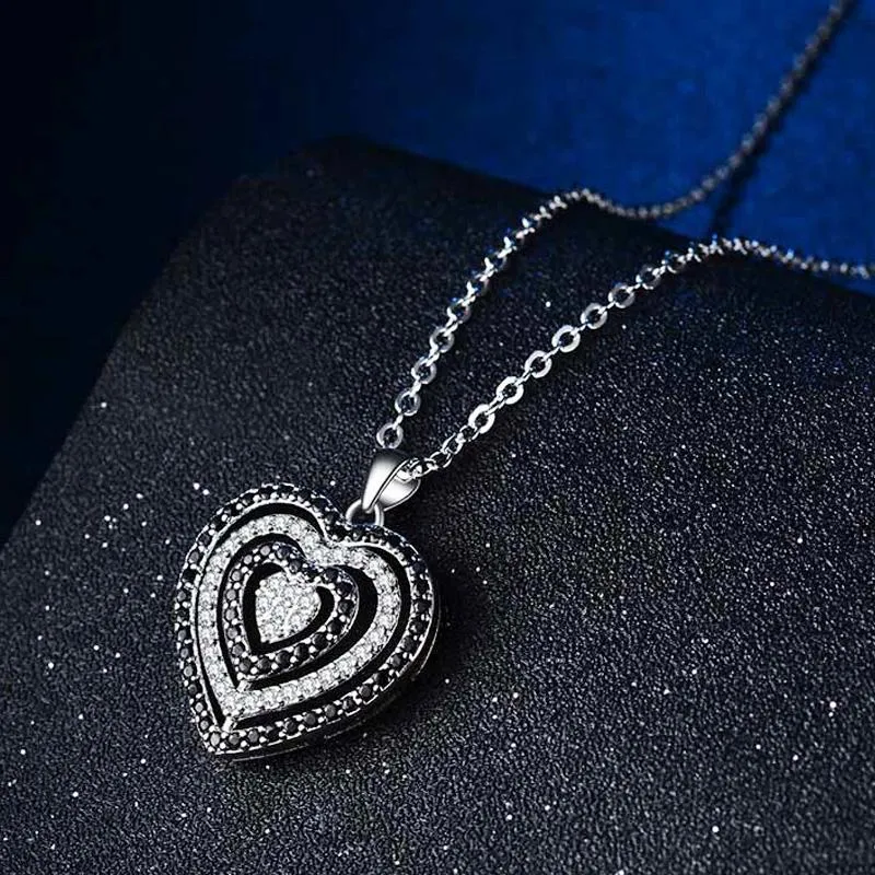 Pendant Necklaces YPAY 2023 Black & White CZ Stones Heart Shape Pendent Necklace Evening Dress Accessories Versatile Design Trendy Women Jew