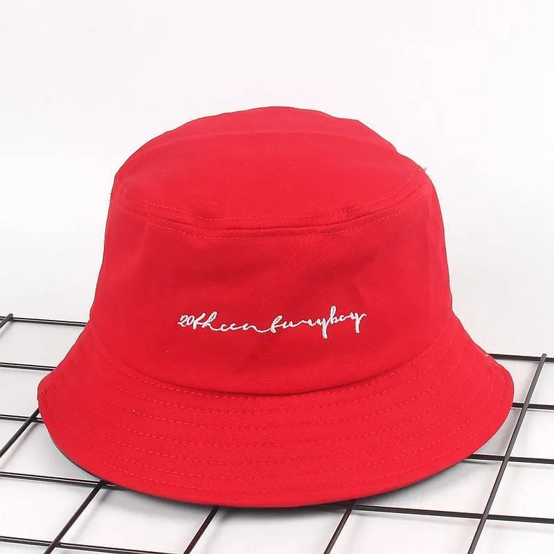 Cloches Letter Embroidery Bucket Hat For Men Women Fashion Outdoor Fishing Mens Panama Summer Lovers Flat Hip Hop Bob Cap RED1