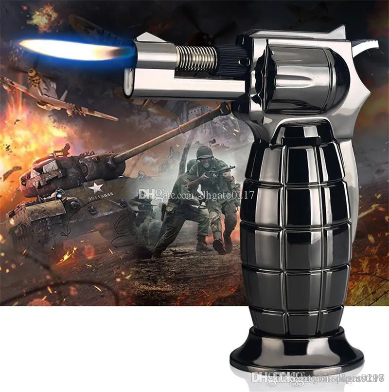 Metal Grenade Shape Dab Jet Butane Gas Torch Lighter Windproof Jet