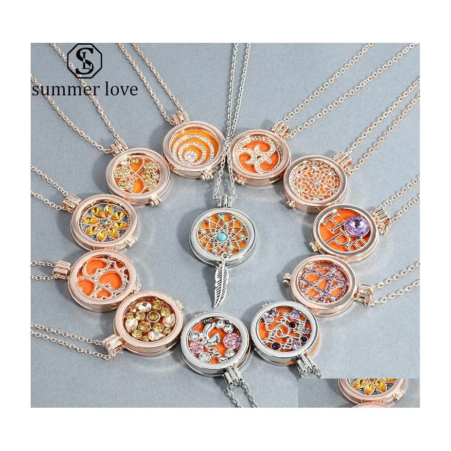 Pendentif Colliers 12 Styles Aroma Médaillon Collier Magnétique Or Sier Aromathérapie Huile Essentielle Diffuseur Par avec 3 Padsz Drop Deliv Dhb5T